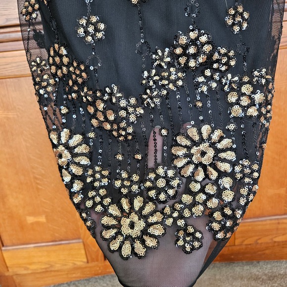 Max Studio Specialty Sz S Whimsigoth‎ Chic VTG Black Gold Halter Sequin Dress - Picture 5 of 13